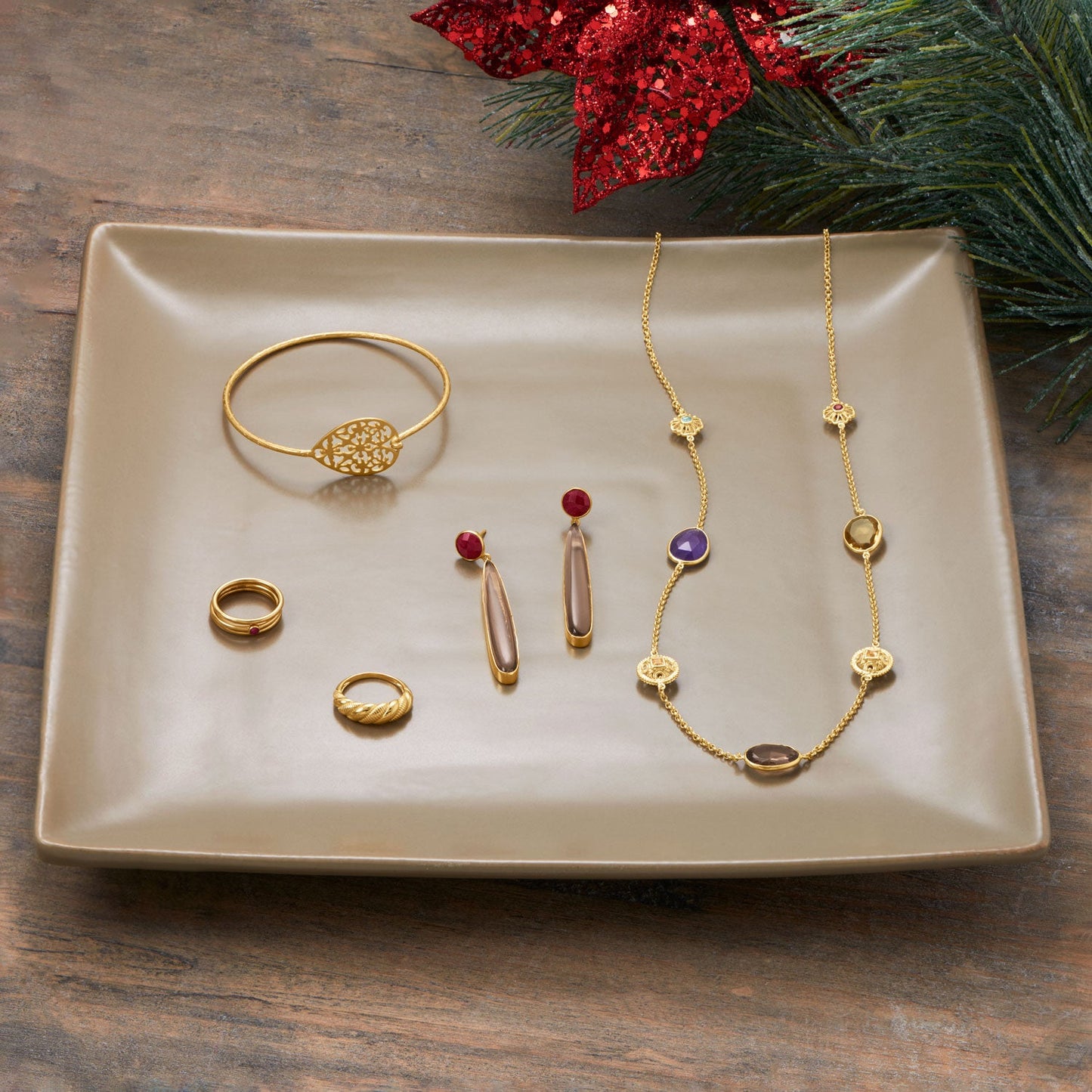 14 Karat Gold Plated Alternating Textured Twist Ring
