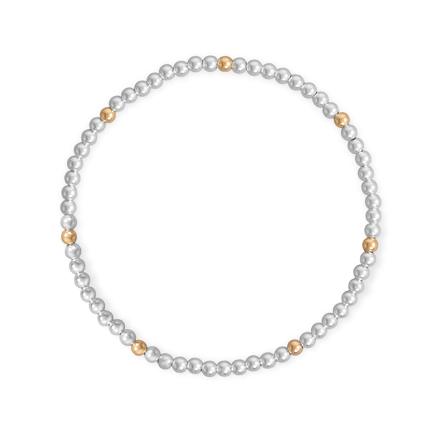 7" 3mm Polished Silver and 14/20 Gold Filled Bead Stretch Bracelet