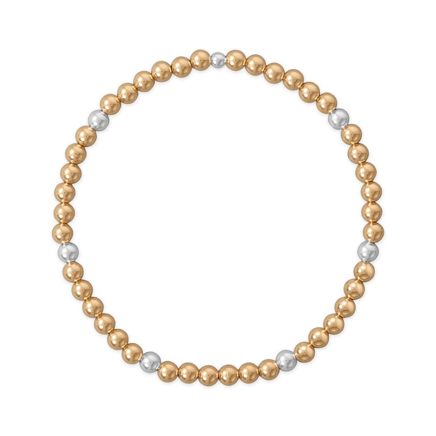 7" 4mm 14/20 Gold Filled and Polished Silver Bead Stretch Bracelet