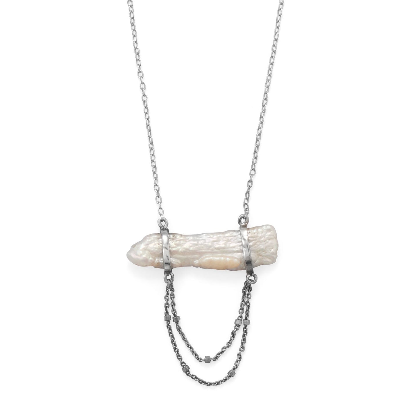 16"+2 Cultured Freshwater Pearl Two Chain Drop Necklace