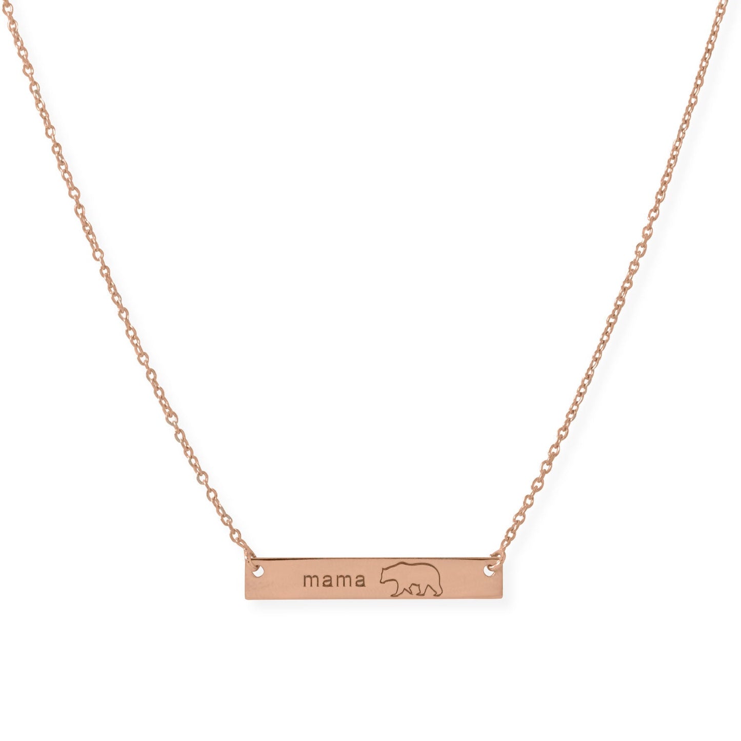 16"+ 2” 14 Karat Rose Gold Plated "Mama Bear" Bar Necklace
