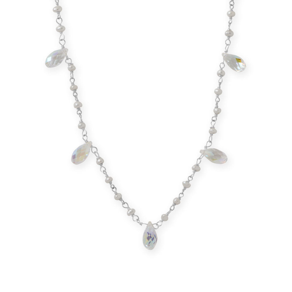 16"+2" Swarovski Crystal and Cultured Freshwater Pearl Necklace