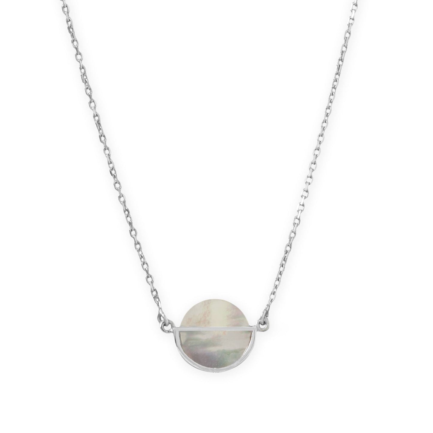 16" + 2" Rhodium Plated Round Shell Frame Necklace