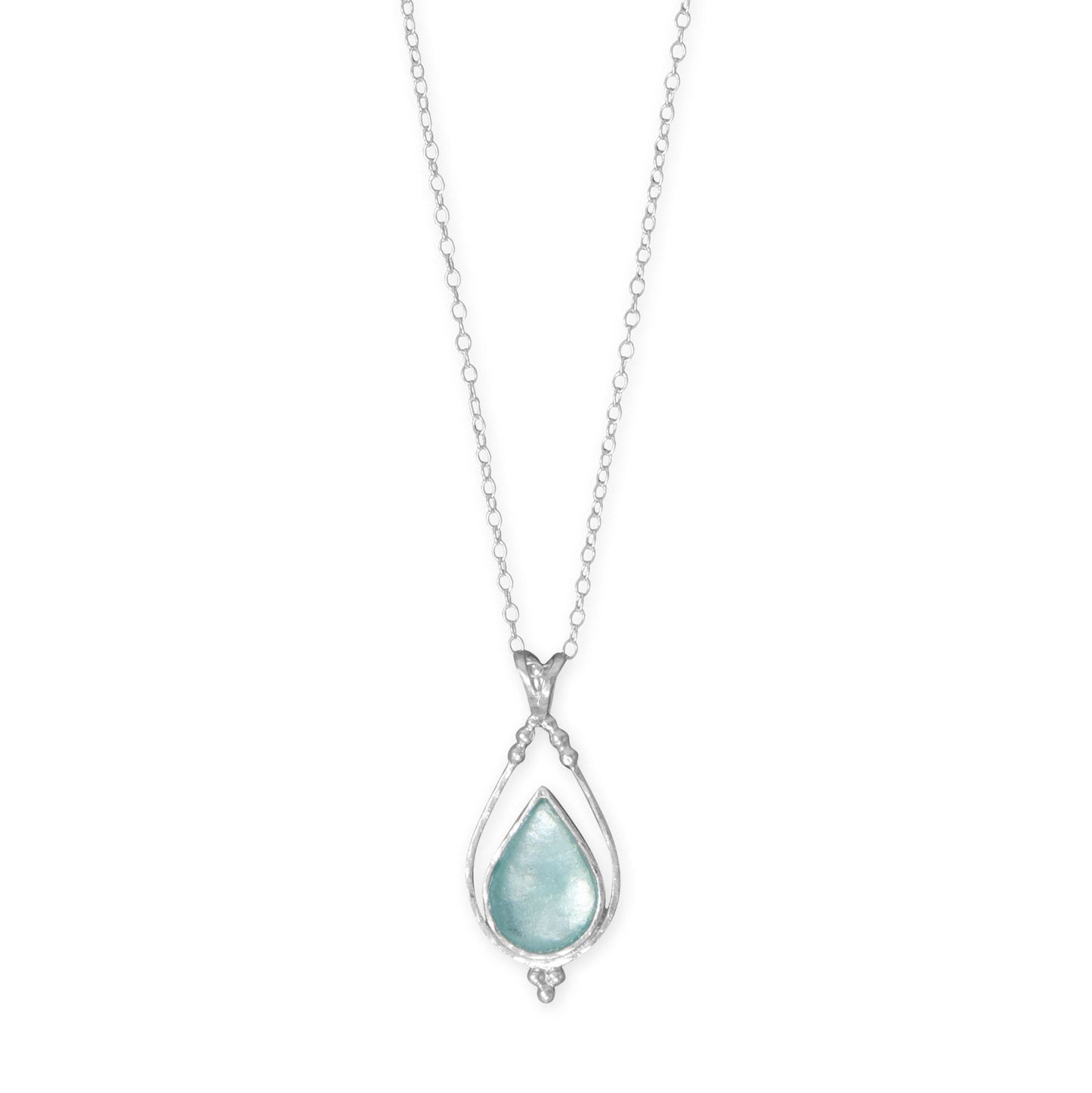 18" Open Pear and Aqua Roman Glass Necklace