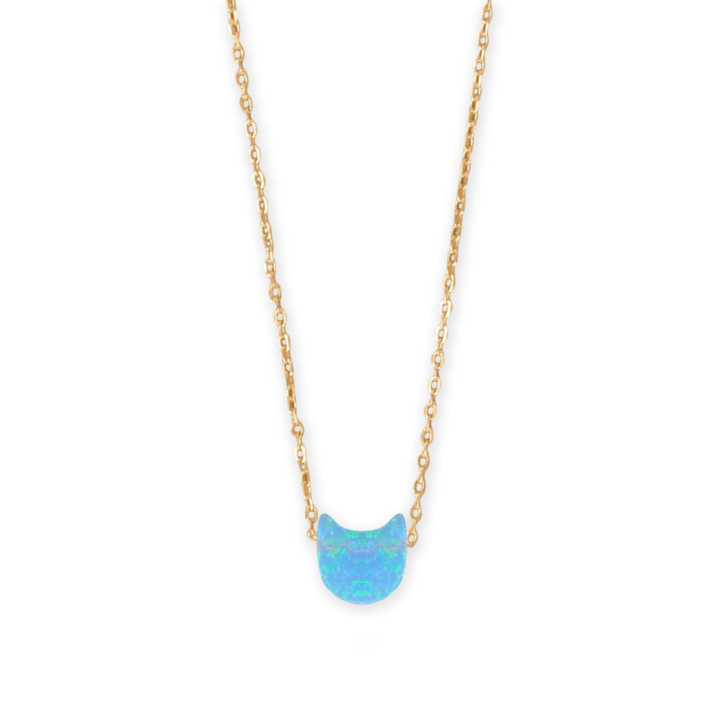 16" + 2" 14 Karat Gold Plated Synthetic Opal Kitty Cat Necklace