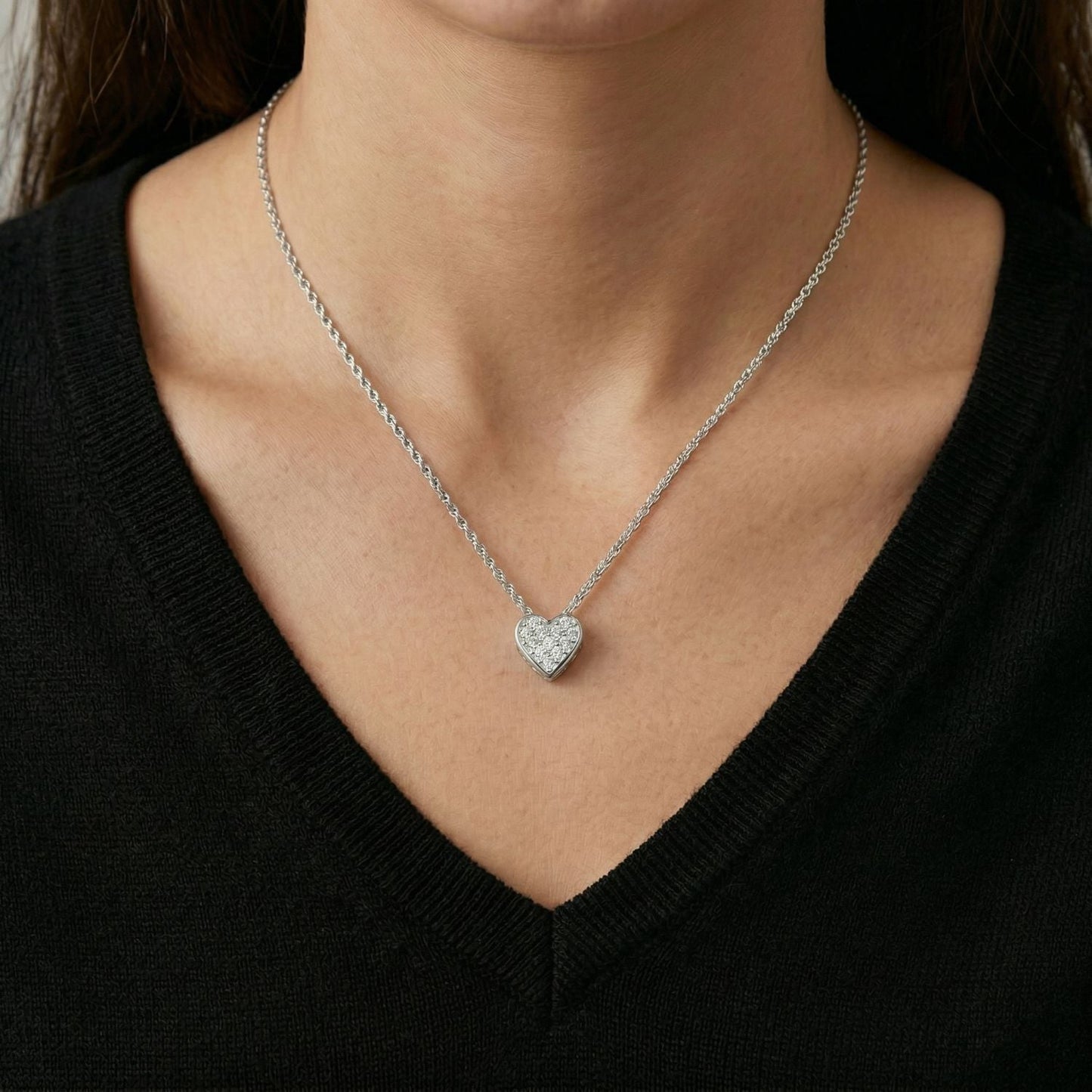 16" + 2" Pave CZ Heart "MOM" Necklace