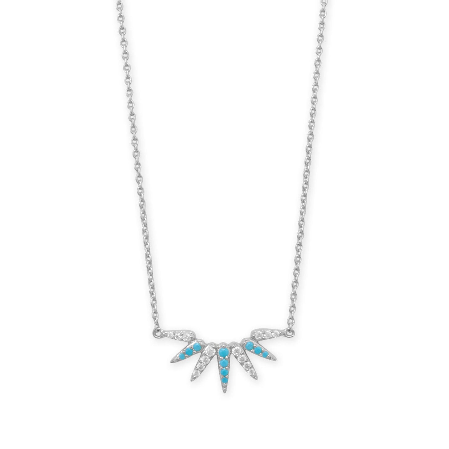 16" + 2" Rhodium Plated Synthetic Turquoise and CZ Spike Necklace