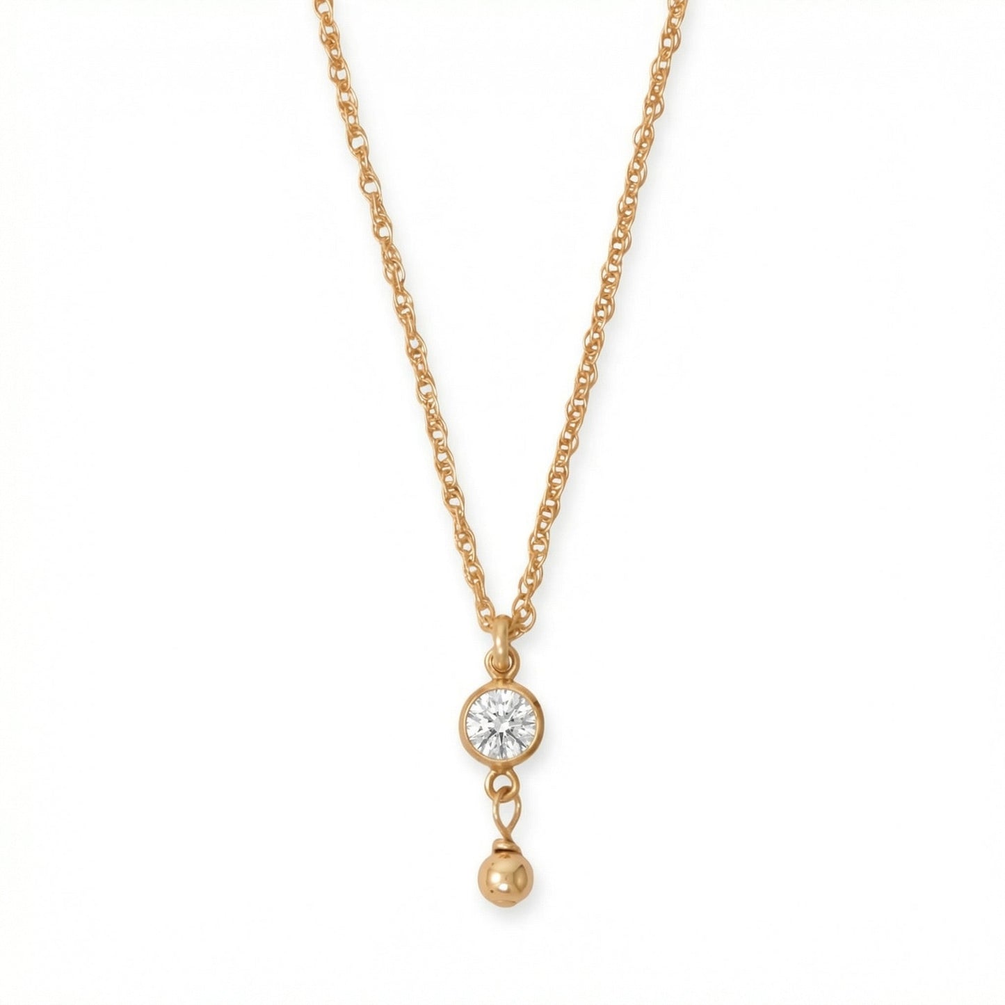 14/20 Gold Filled 4mm Lab Grown Diamond and Bead Drop Necklace