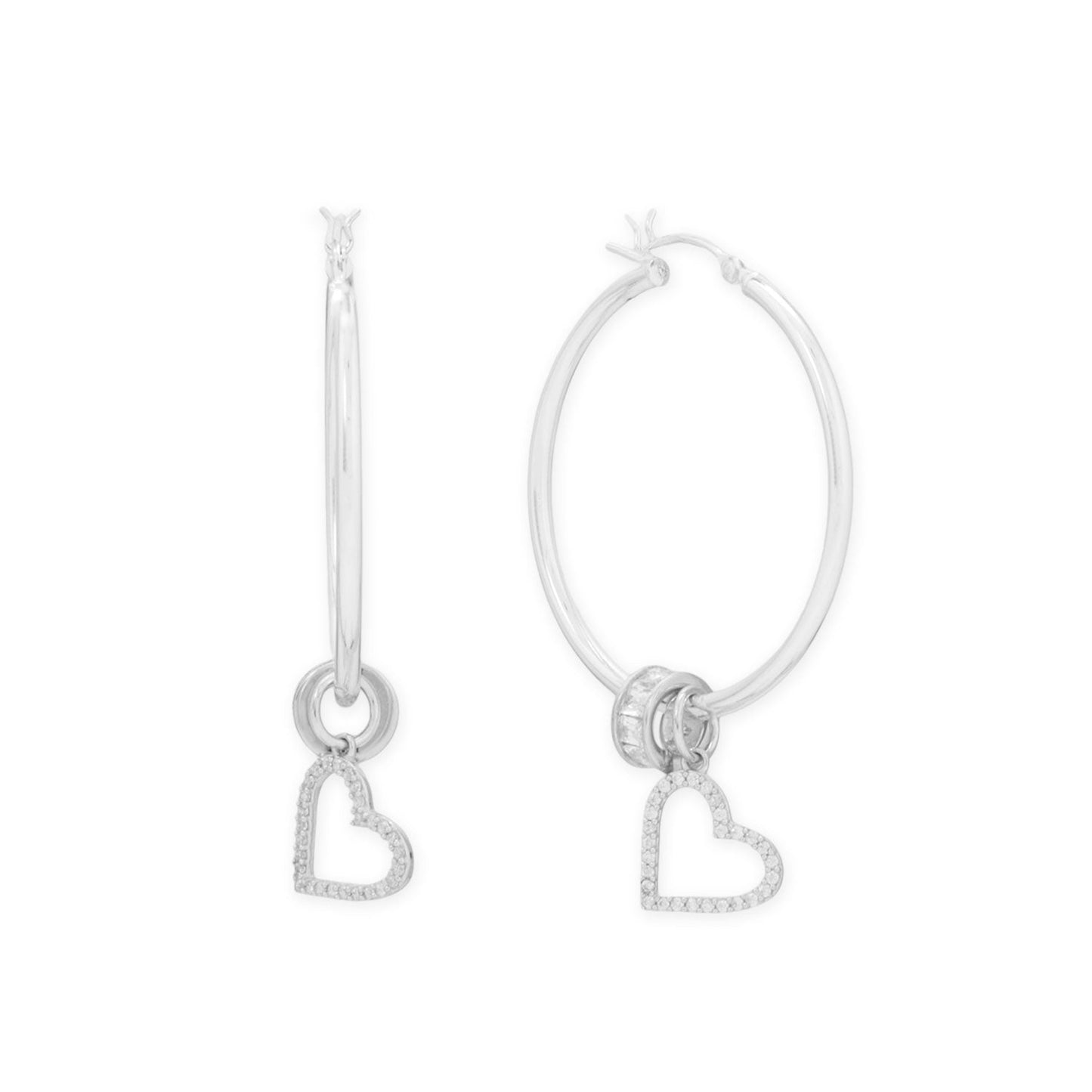 Dainty Rhodium Plated CZ Angled Heart Outline Charm