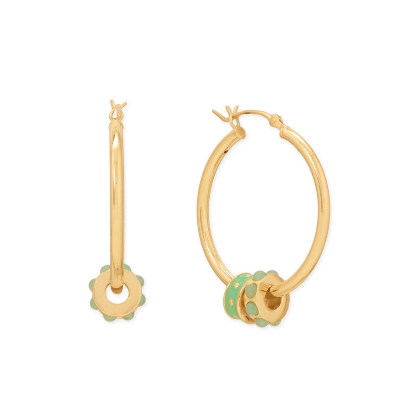 14 Karat Gold Plated Lime Green Enamel Inlay Dotted Wheel Bead Charm