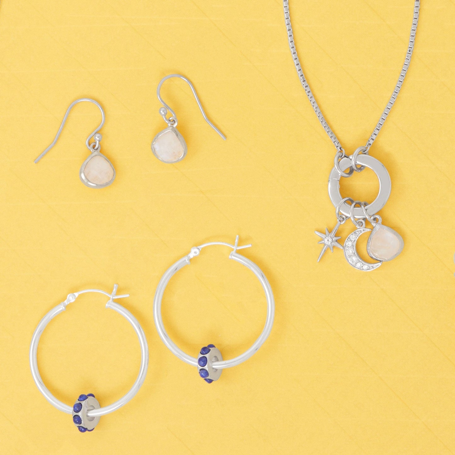 Rhodium Plated Pear Rainbow Moonstone Charm