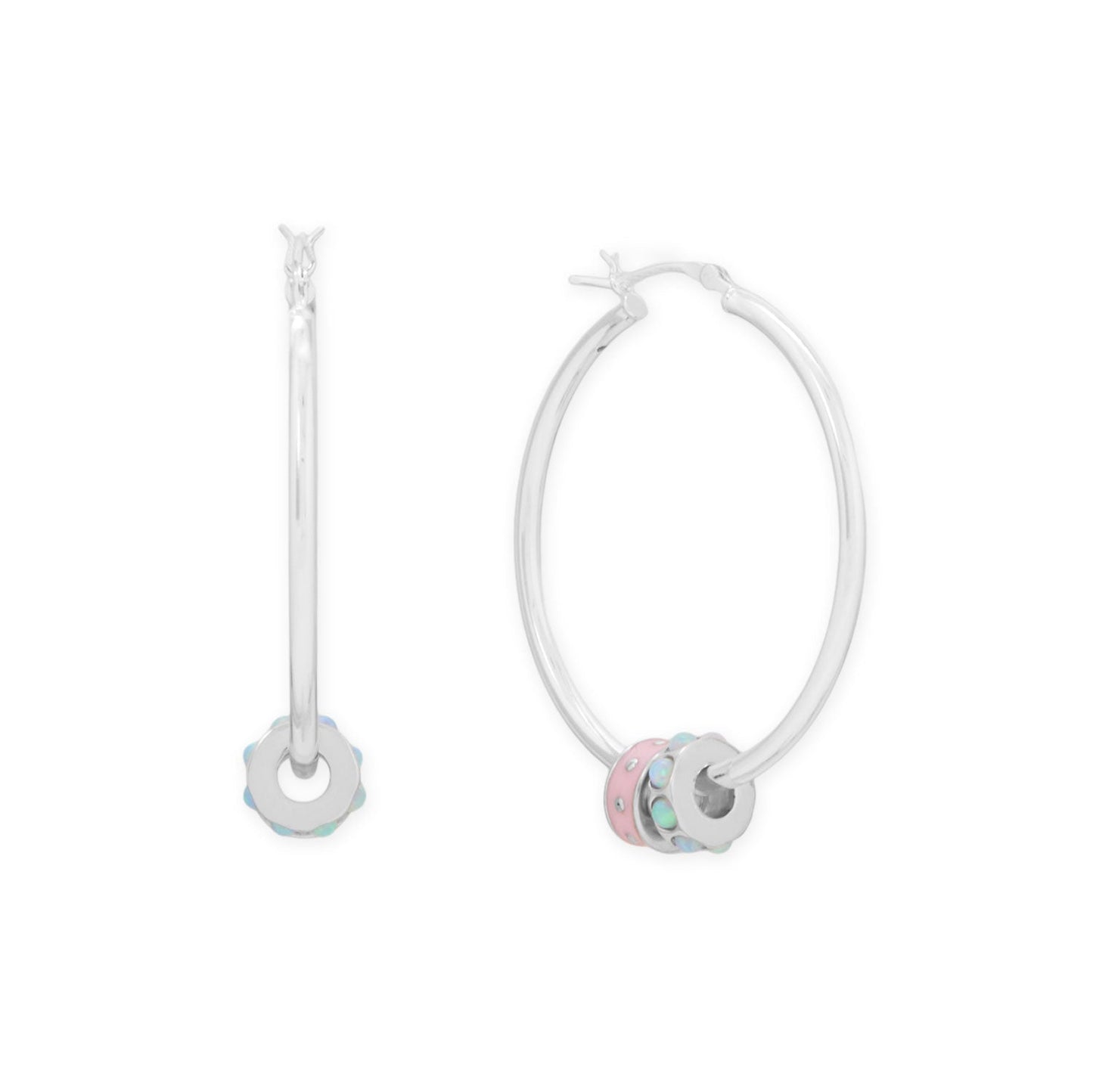 Rhodium Plated Synthetic Opal Wheel Bead Charm