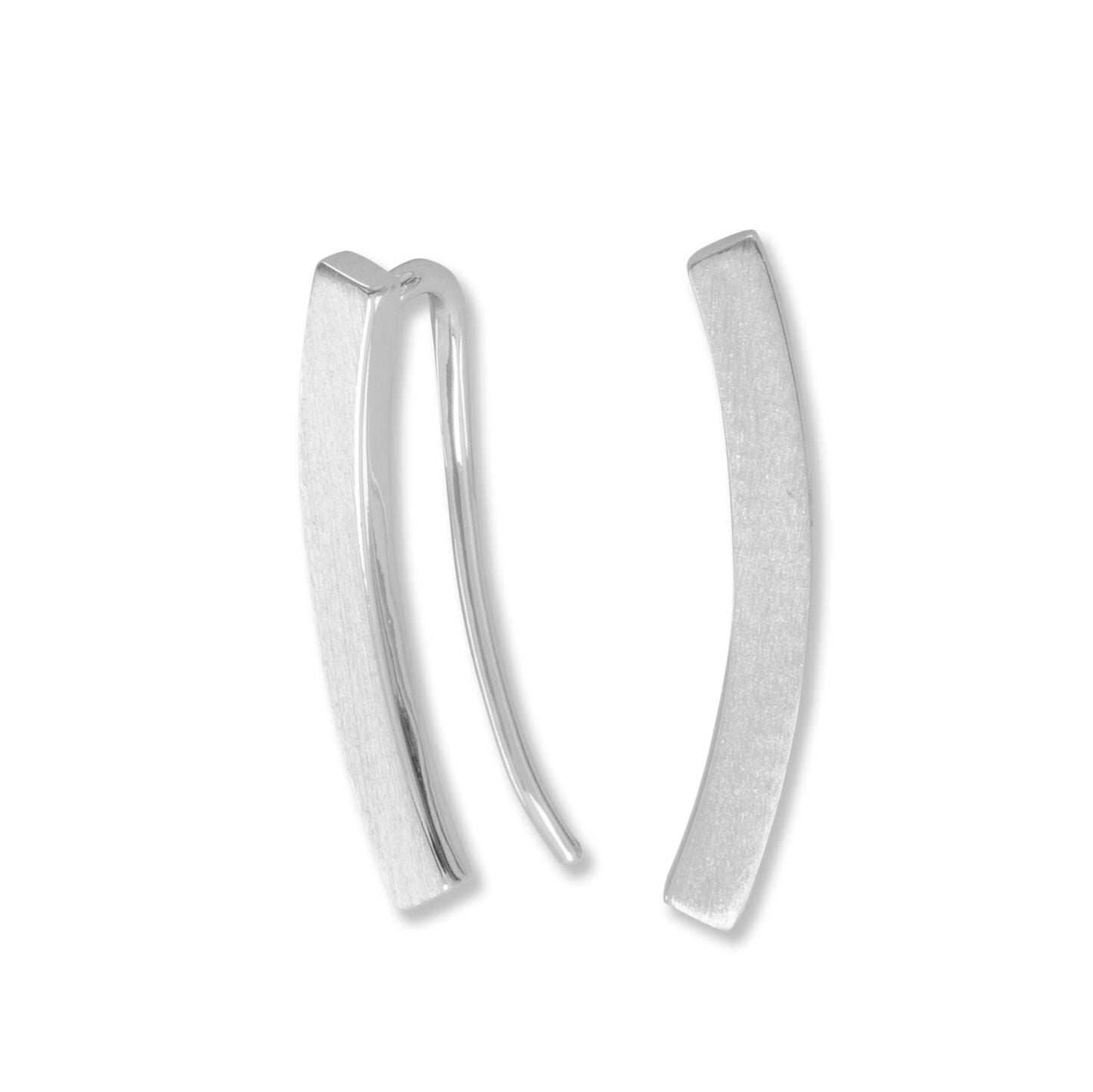 Rhodium Plated Curved Bar Ear Climbers