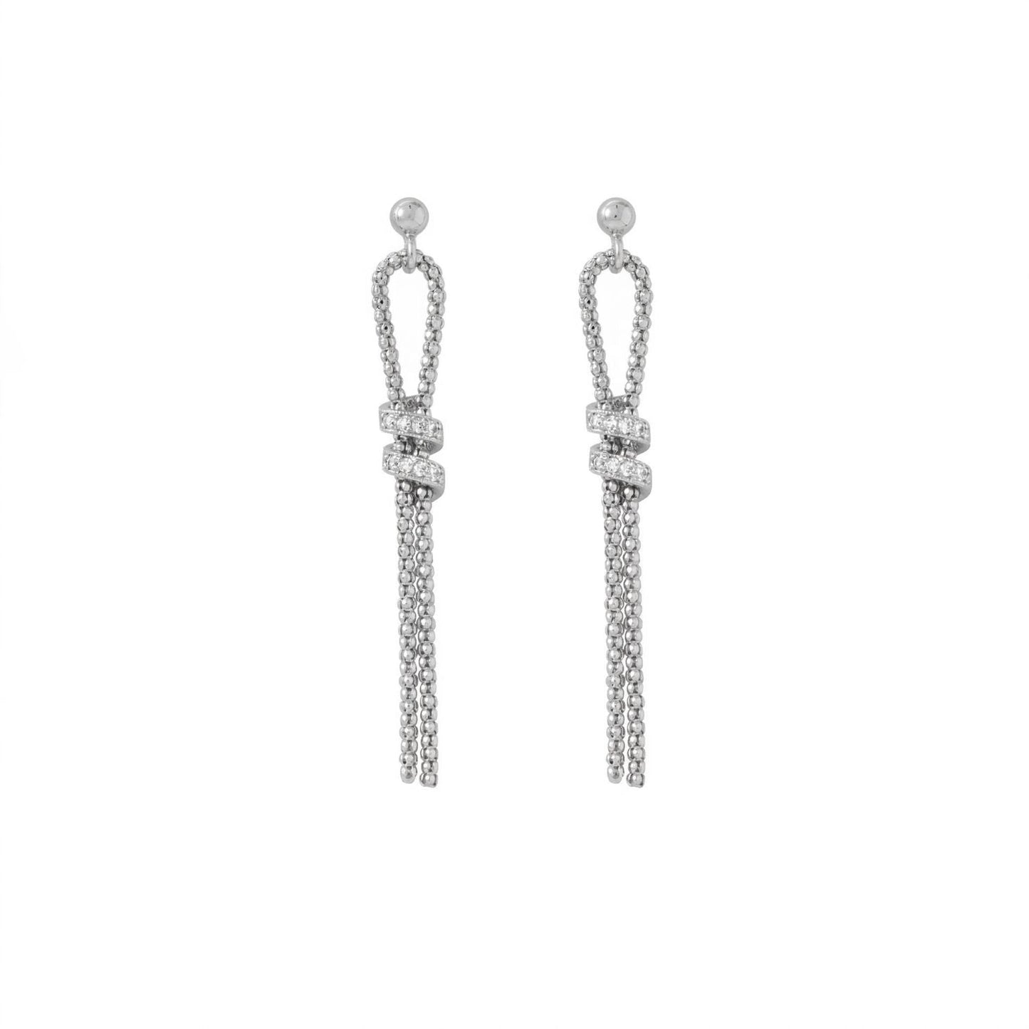 Italian Rhodium Plated CZ and Coreana Chain Earrings