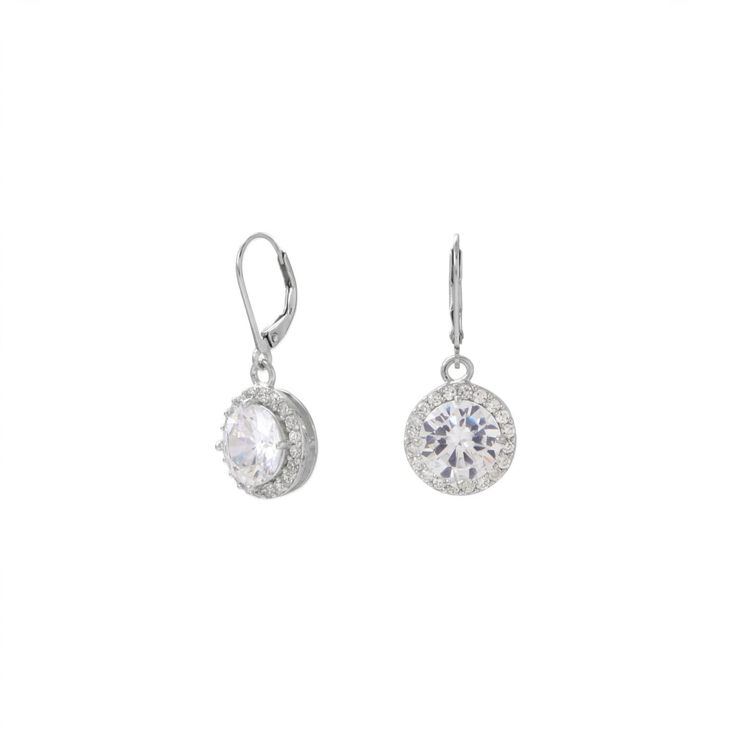 Round CZ with Halo Edge Lever Earrings