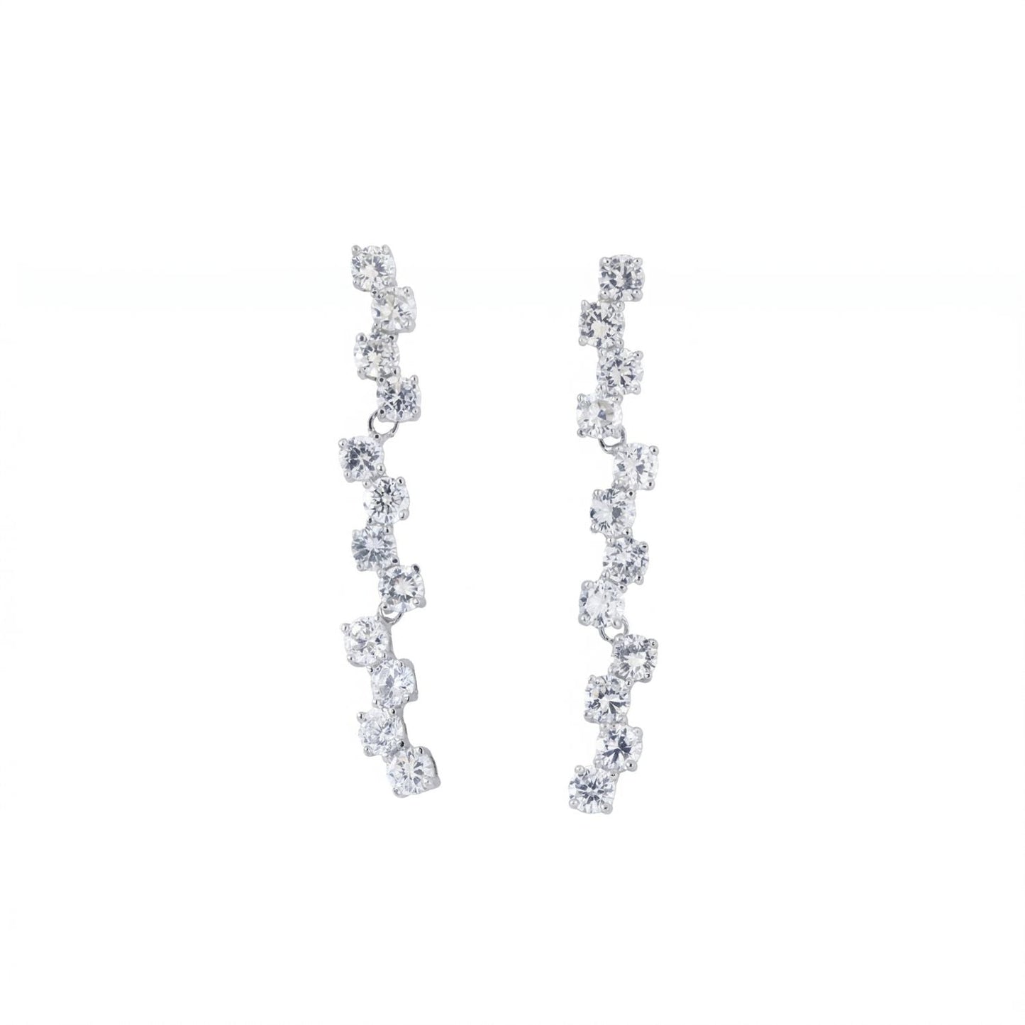 Rhodium Plated Falling CZ Drop Earrings