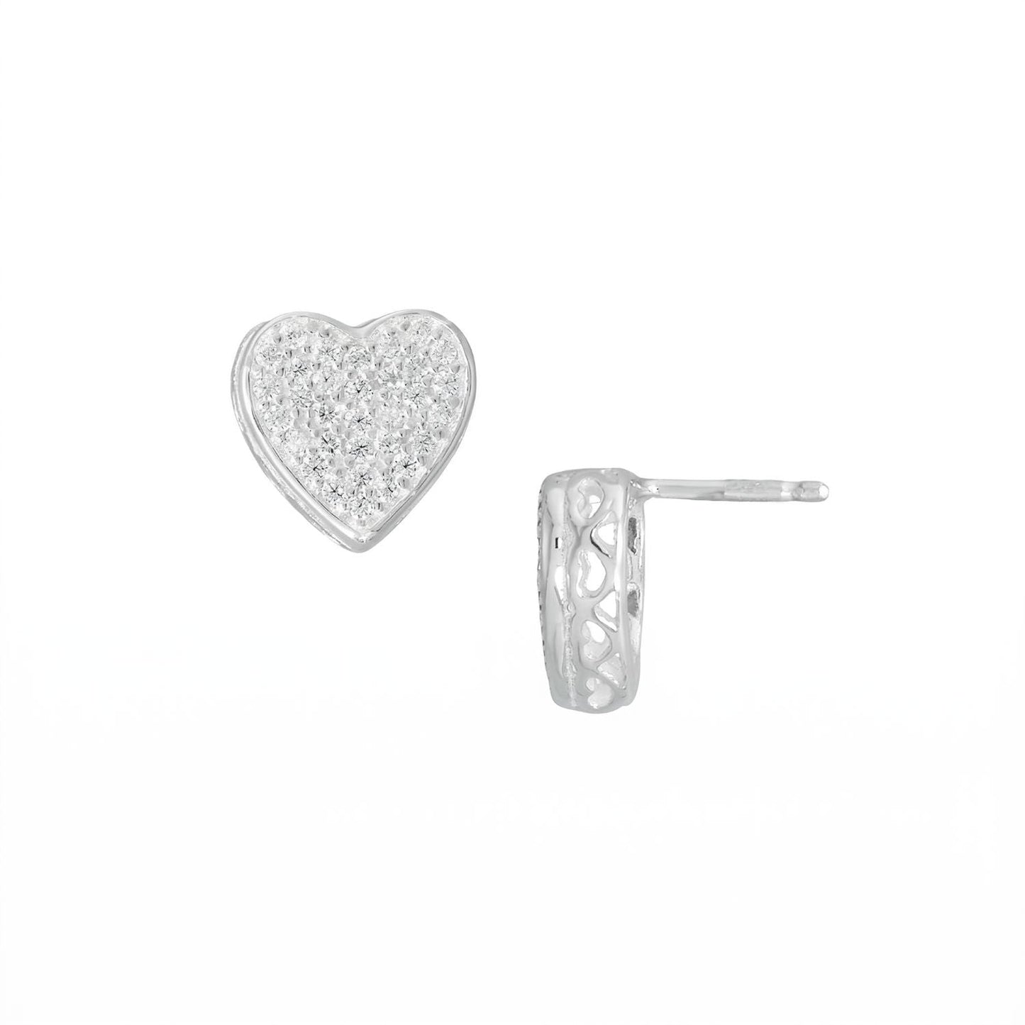 Stylized Pave CZ Heart Stud Earrings