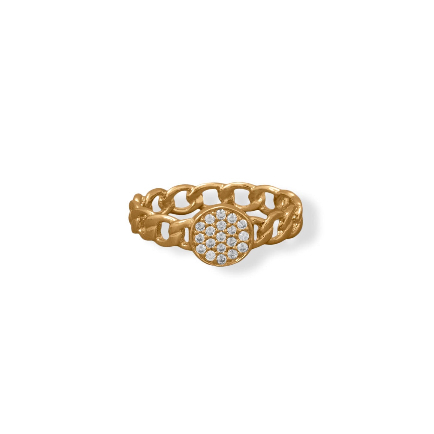 14 Karat Gold Plated Link Band with Pave CZ Round Disc