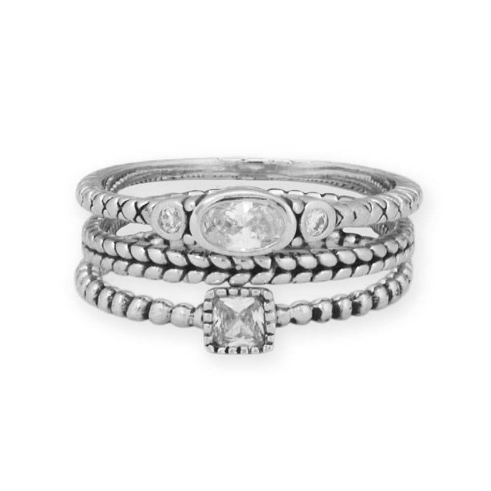 Rhodium Plated Oxidized Oval and Round CZ Ring