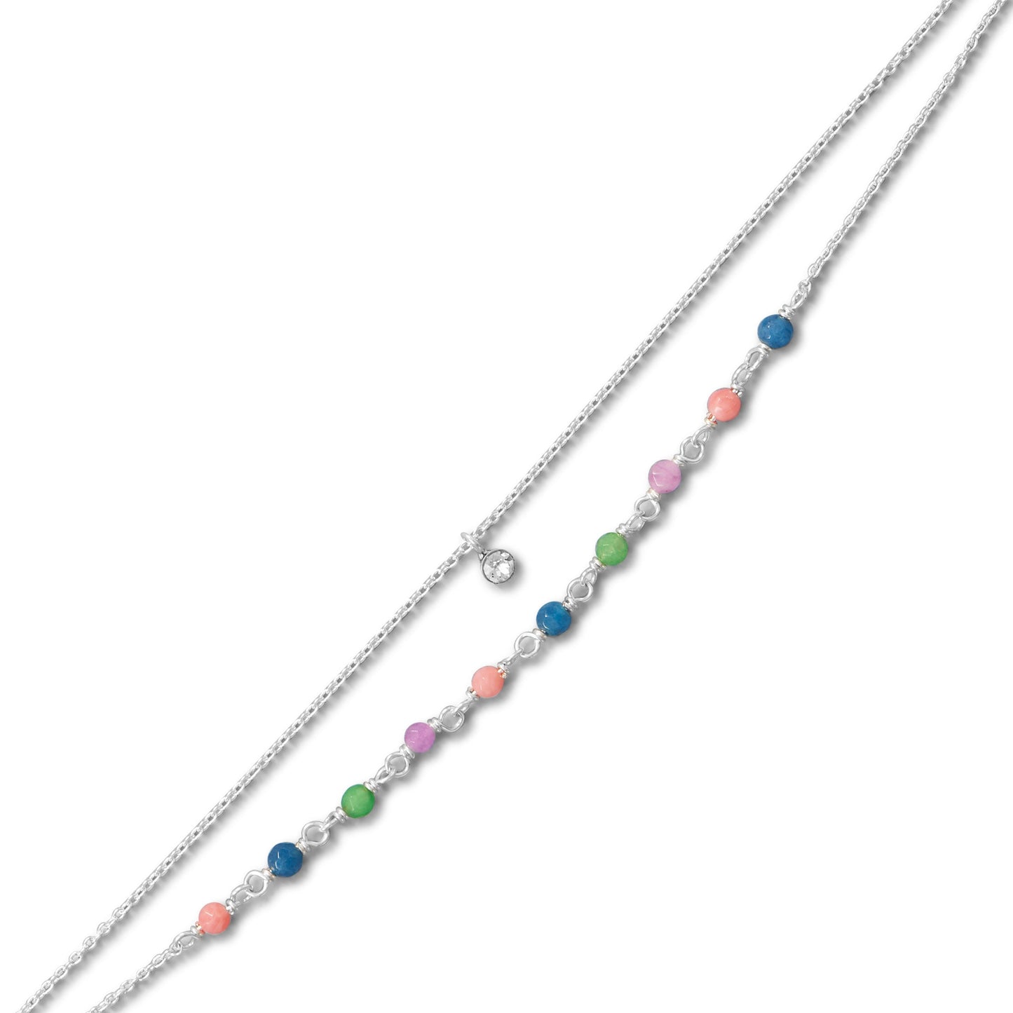 9" + 1" Multicolor Jade and CZ Double Strand Anklet