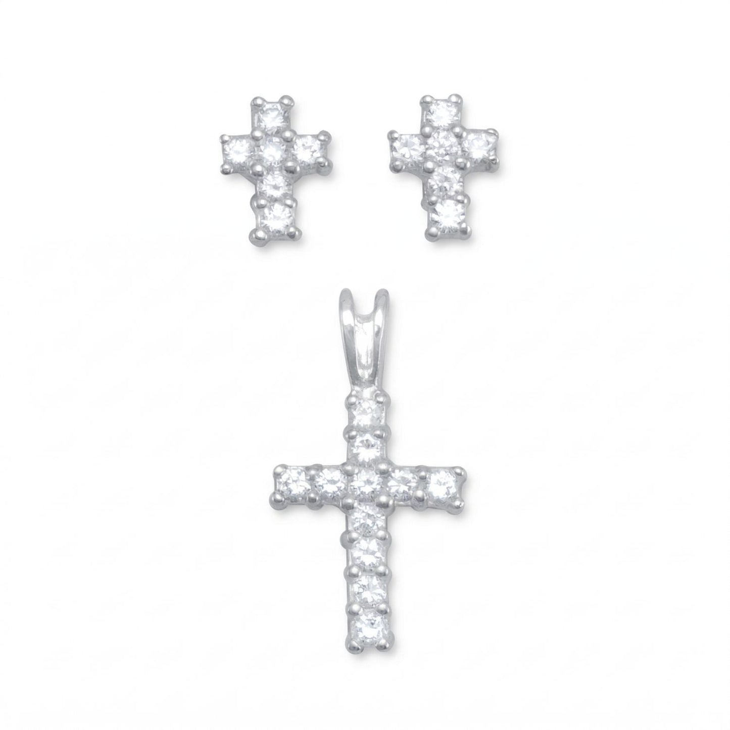 CZ Cross Earrings/Pendant Set