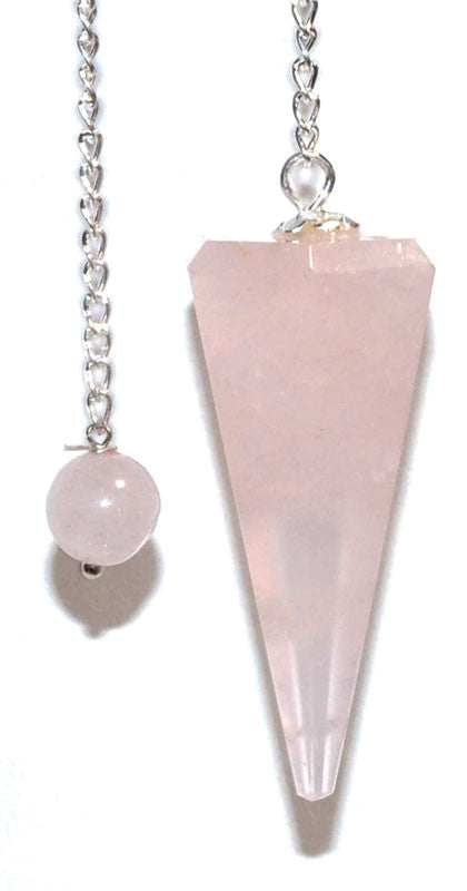 Natural Rose Quartz 6-Sided Crystal Pendulum with Ball Tip