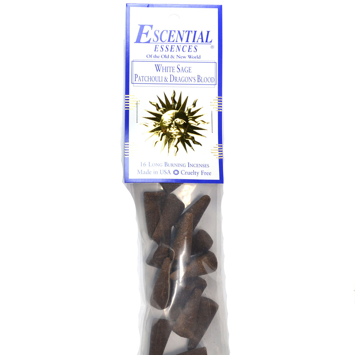 16/pk White Sage, Patchouli,Dragon's Blood escential essences incense cones