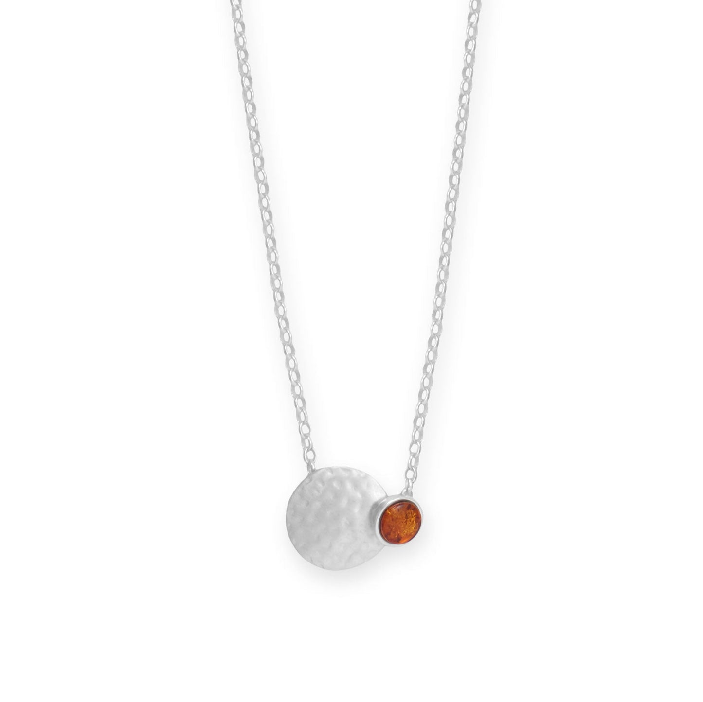 18" + 2" Matte Hammered Disc and Amber Eclipse Necklace
