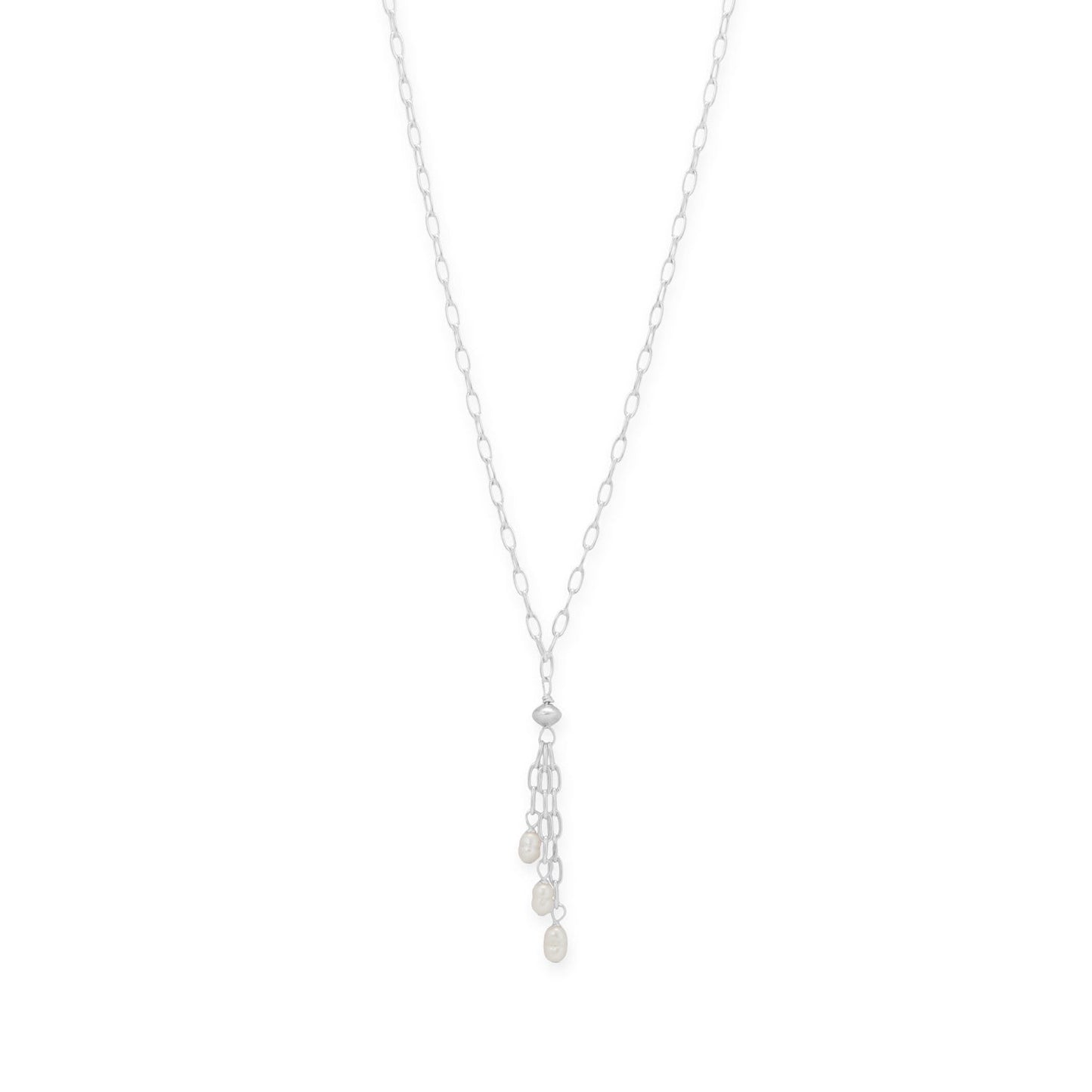 16" Crinkly Cultured Freshwater Pearl and Triple Paperclip Chain Drop Necklace