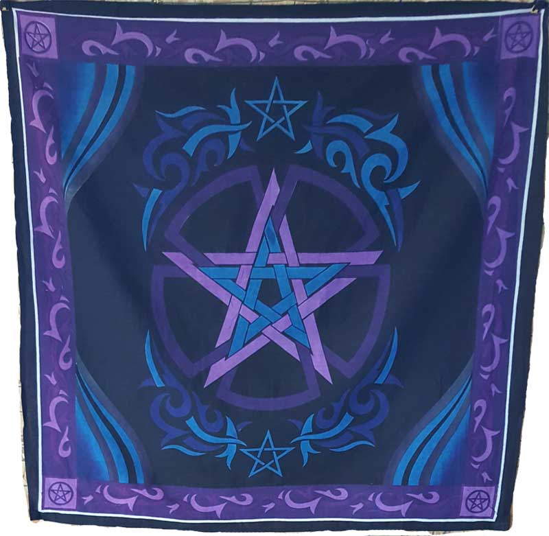 36" x 36" Embroidered Pentagram Altar Cloth for Ritual and Meditation