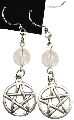 Handcrafted Sterling Silver Pentagram Earrings Featuring 6MM Round Natural Quartz Gemstones