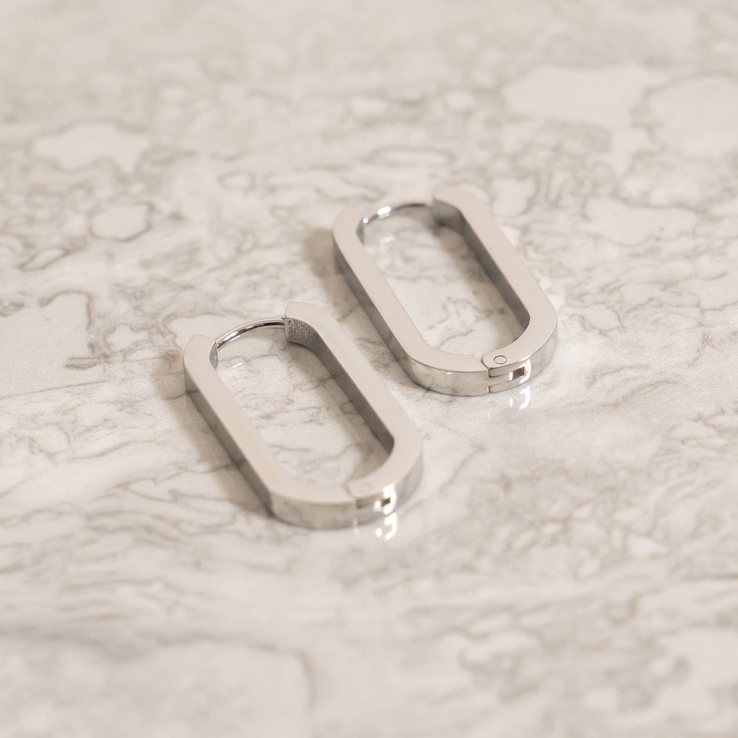 Stainless Steel Oval Square Tube Hoop Earrings