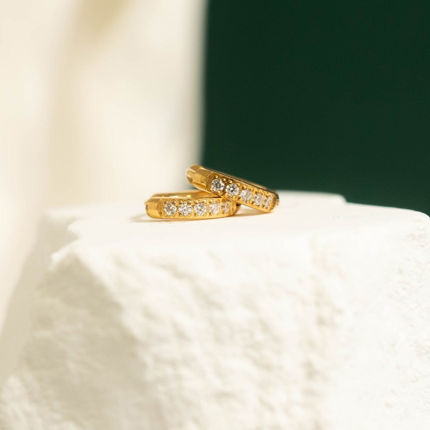 18 Karat Gold PVD Stainless Steel CZ Huggie Hoop Earrings