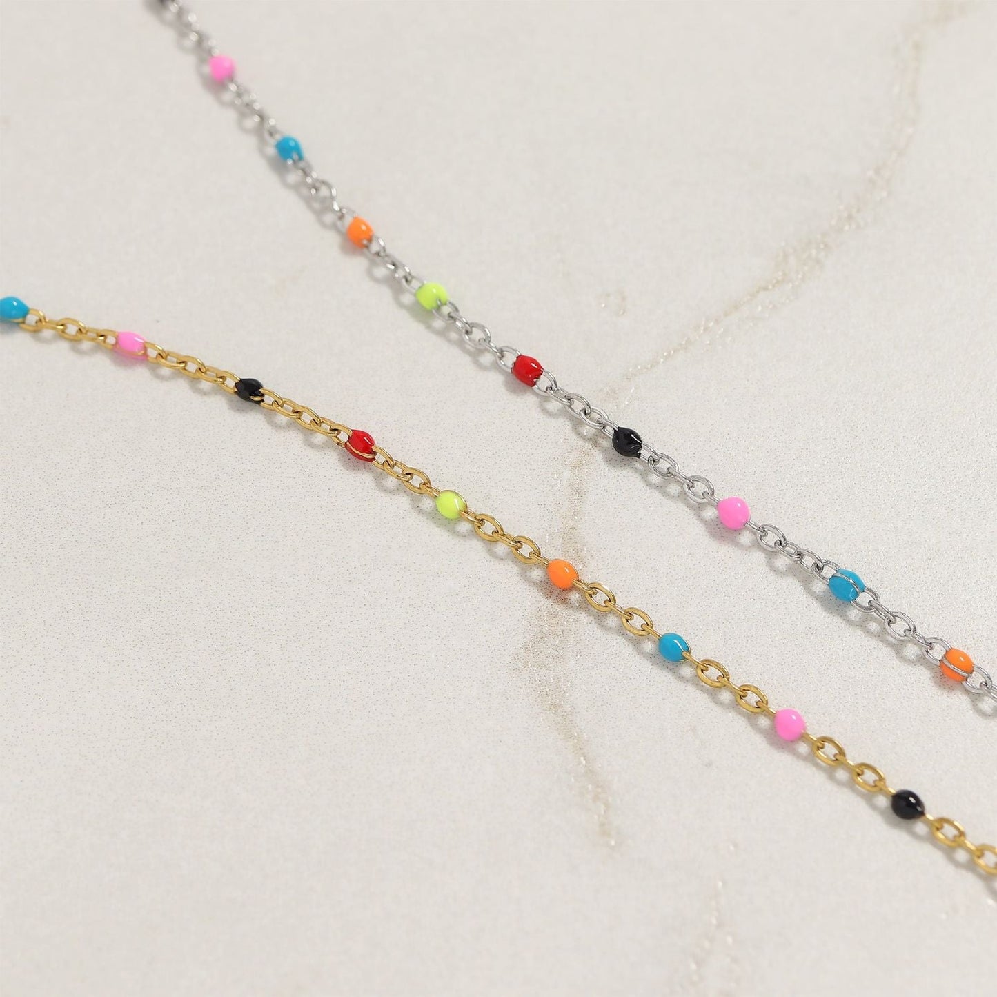 6.5" + 1" 18 Karat Gold PVD Stainless Steel Multicolor Confetti Satellite Bracelet