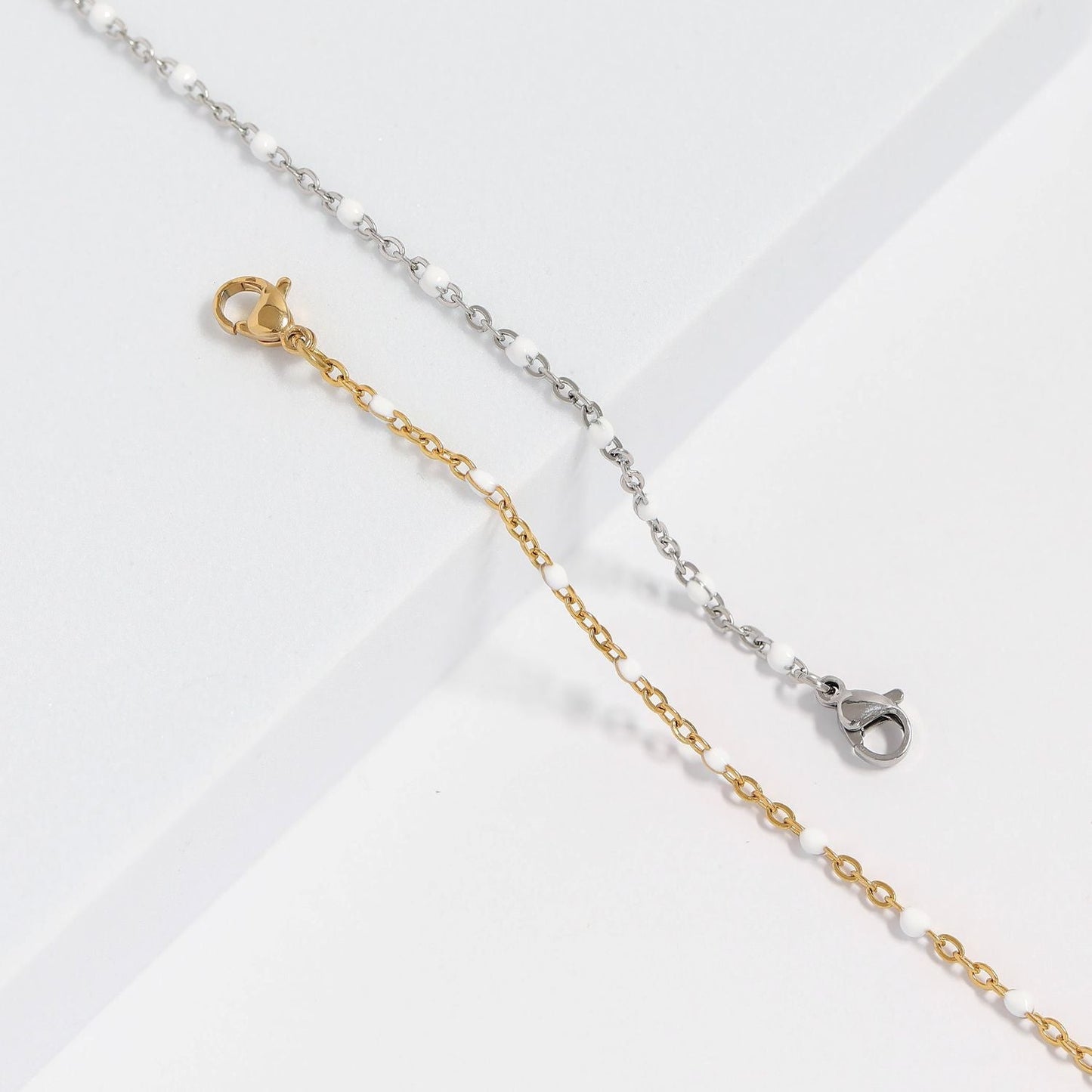 6.5" + 1" Stainless Steel White Confetti Satellite Bracelet