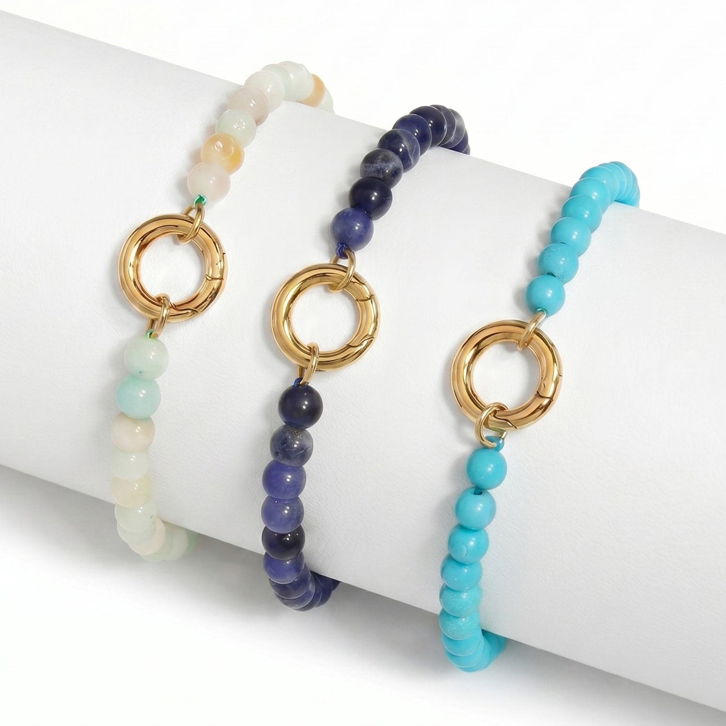 7" 18 Karat Gold PVD Stainless Steel Reconstituted Turquoise Inverted Hinge Bracelet
