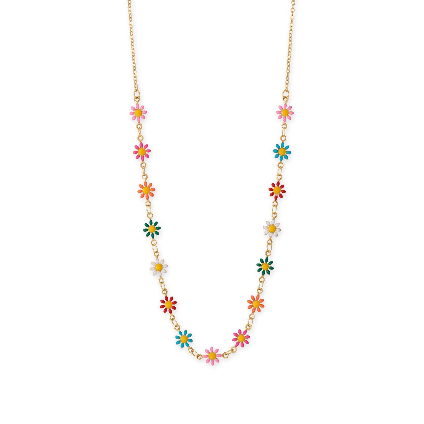 13.5" + 3" Multicolor Enamel Flower Necklace