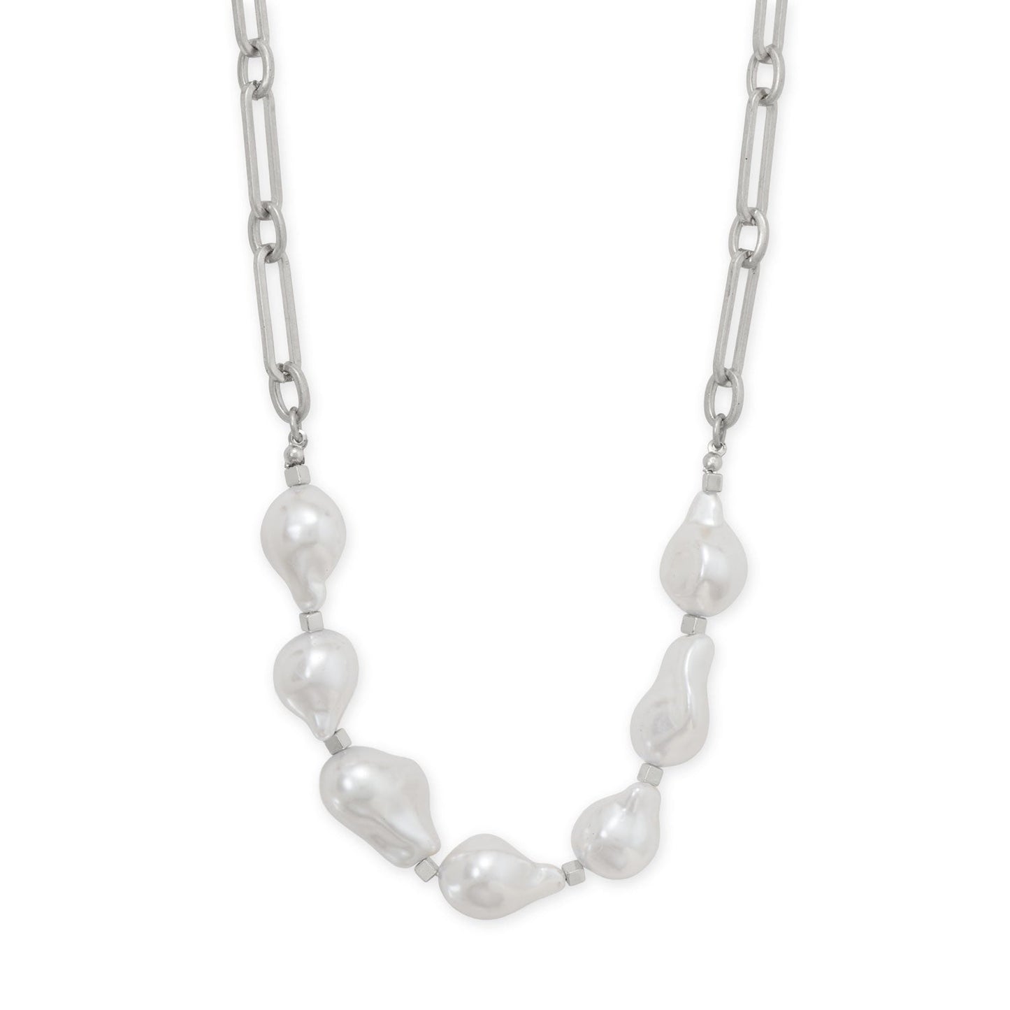 16" + 4" Silver Tone Imitation Baroque Pearl Fashion Necklace