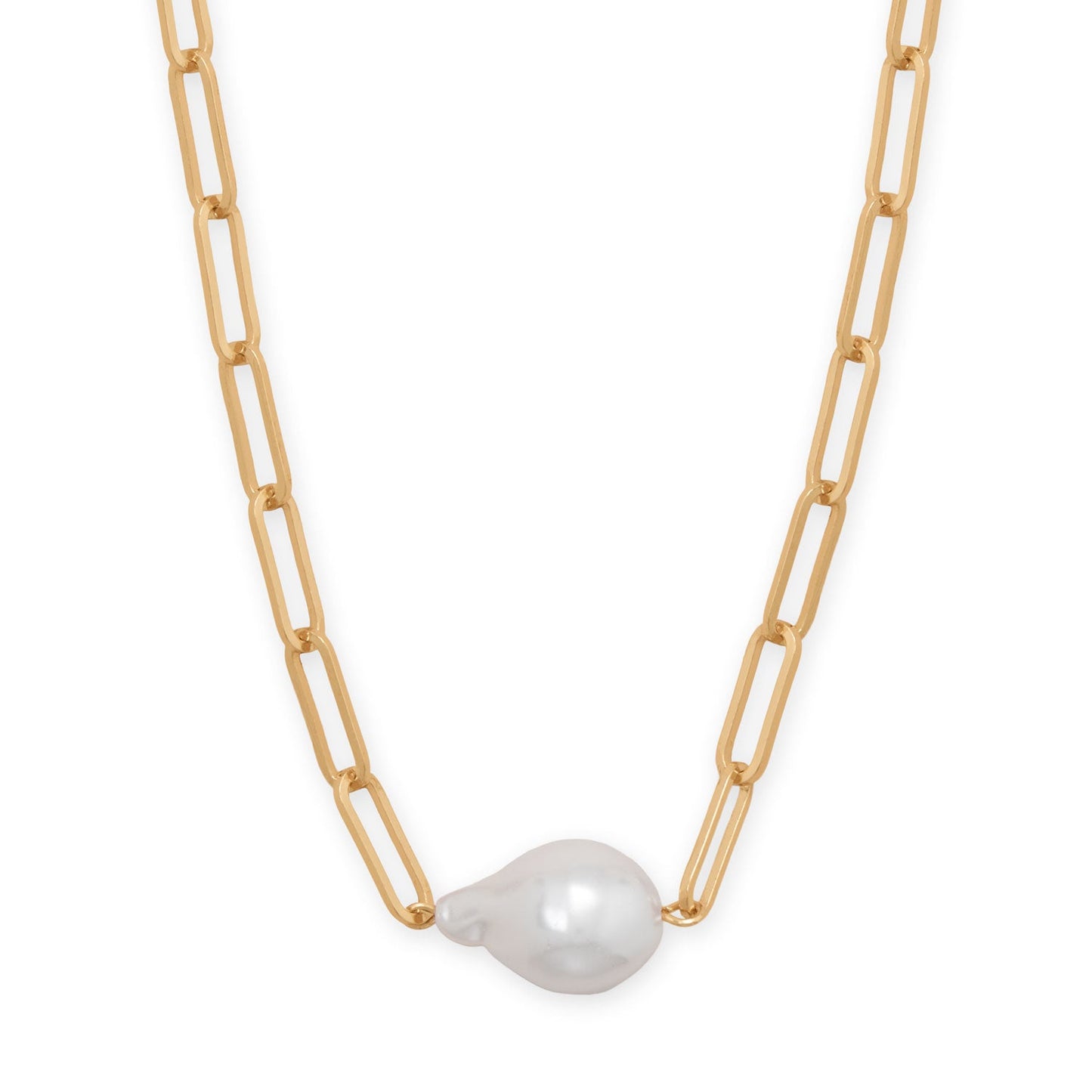 16" + 3" Gold Tone Imitation Baroque Pearl Drop Fashion Necklace
