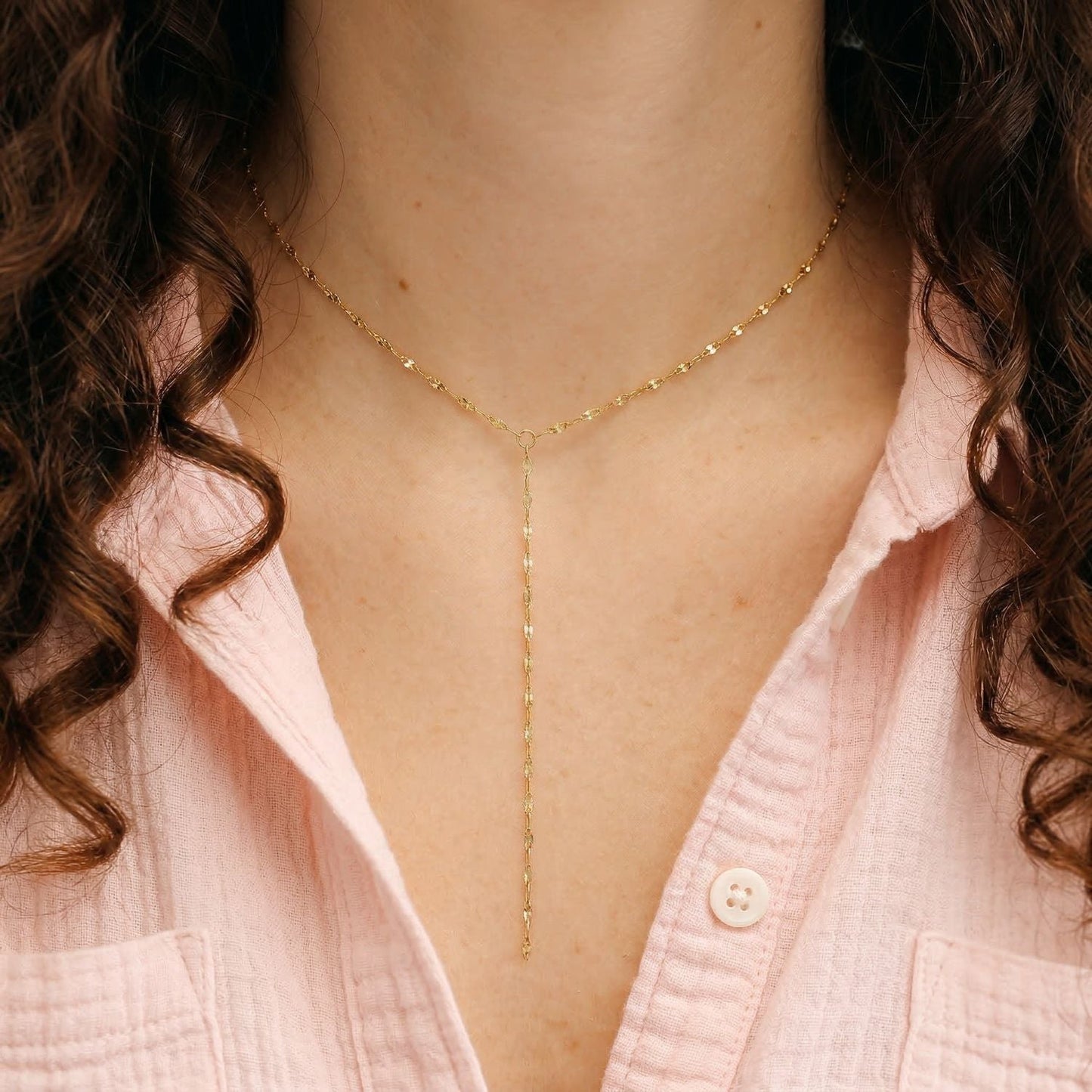 15" 18 Karat Gold PVD Stainless Steel Coffee Chain Y-Drop Necklace
