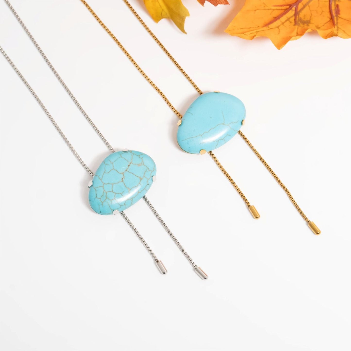 20" + 2" Stainless Steel Imitation Turquoise Bolo Necklace
