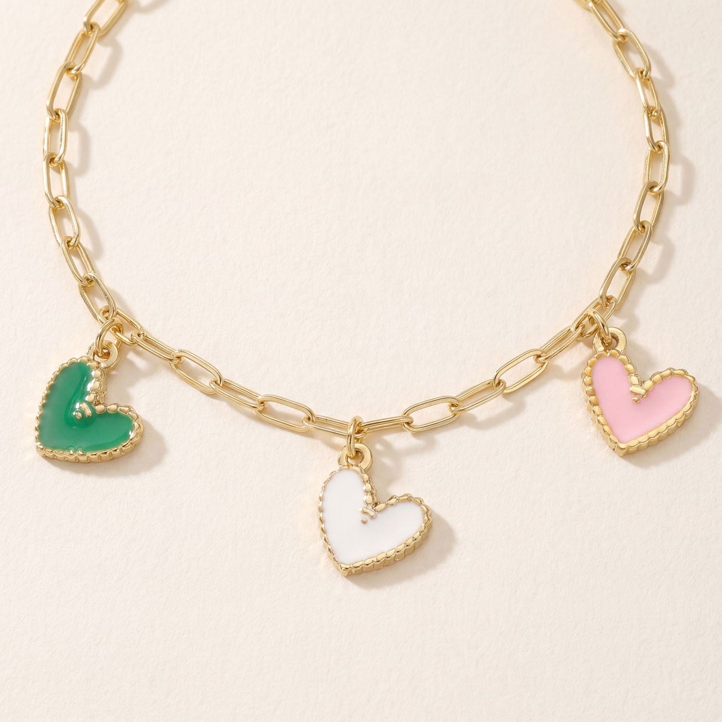 18 Karat Gold PVD Stainless Steel Pink Epoxy Heart Charm