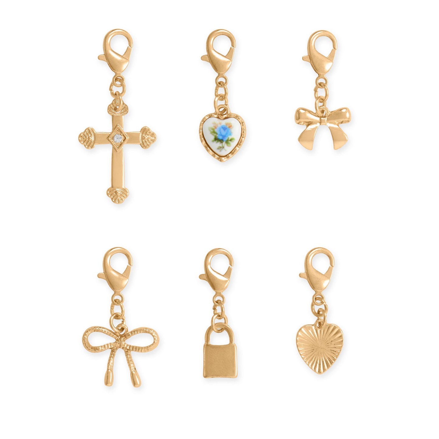 Gold Tone Romantic Icons Lobster Clasp Fashion Charm Set