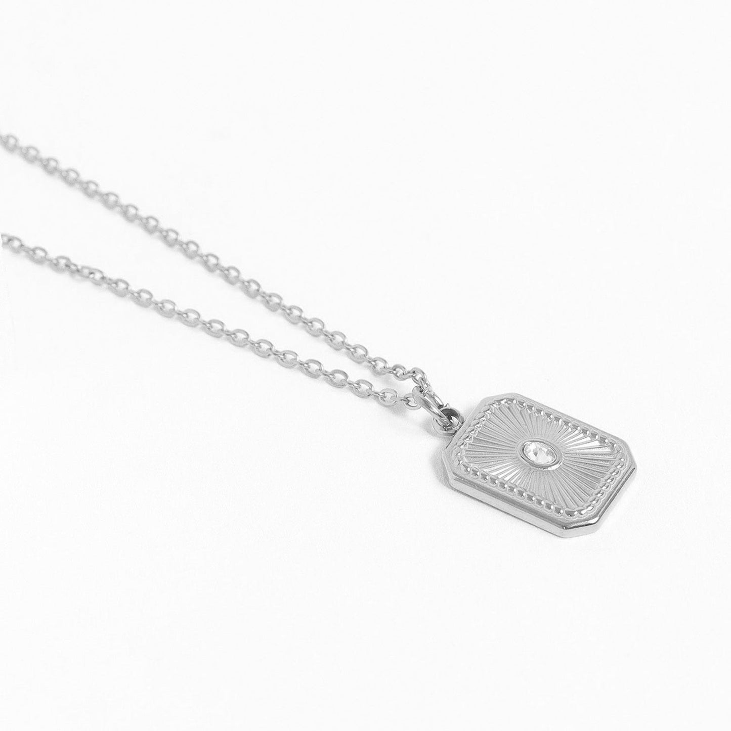 Stainless Steel Crystal Sunburst Rectangular Charm