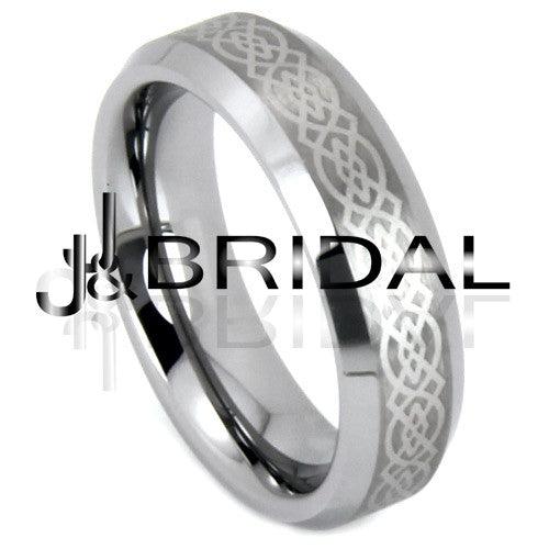 WILD GIRAFFE 8mm Tungsten Carbide Wedding Band with Intricate Celtic Knot Design
