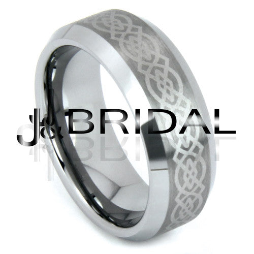 WILD GIRAFFE 8mm Tungsten Carbide Wedding Band with Intricate Celtic Knot Design