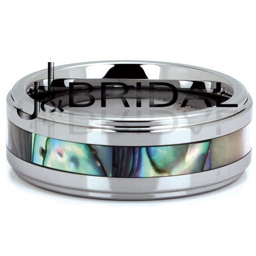 WILD GIRAFFE 8mm Tungsten Carbide Wedding Band with Iridescent Abalone Shell Inlay