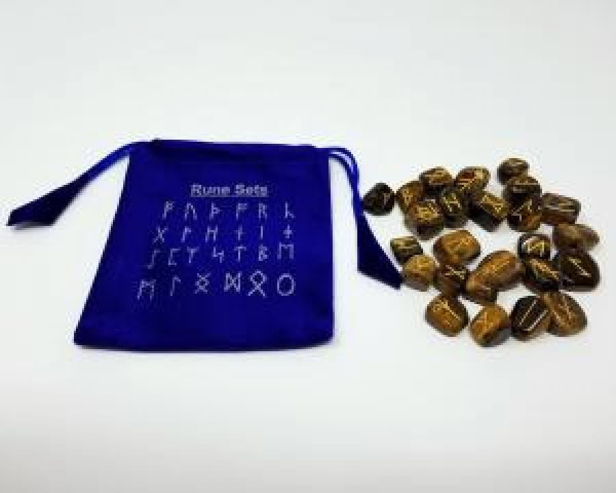 Hand-Carved Natural Tiger Eye Crystal Rune Stone Set