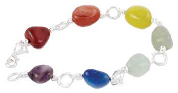 Handcrafted Chunky 7 Chakra Healing Crystal Stone Bracelet, Adjustable 8-10"