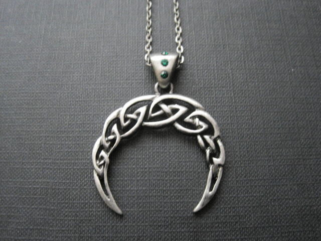 Handcrafted Sterling Silver Crescent Moon Celtic Knot Pendant Necklace